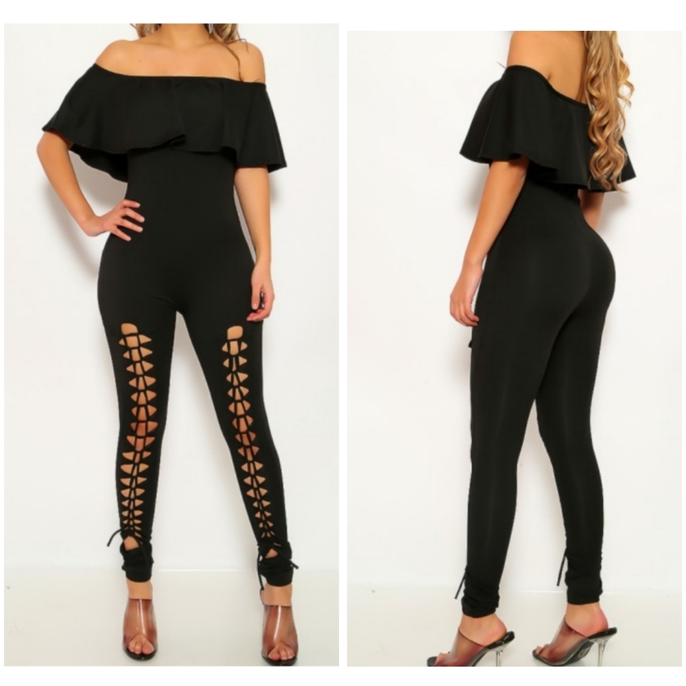 Black off shoulder jumpsuit